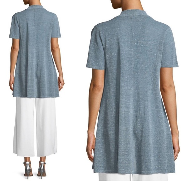 Eileen Fisher Organic Linen Crepe Shimmer Cardigan with Silk Tank Medium - Picture 3 of 14